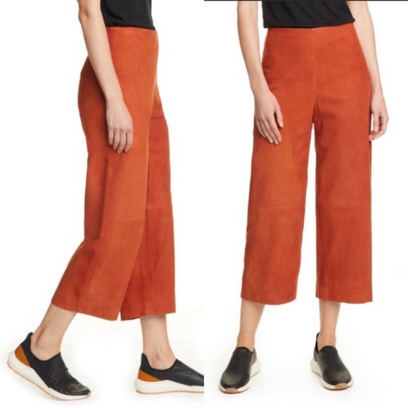 Vince Lamb Leather Wide Leg Cropped Pants - Picture 1 of 11